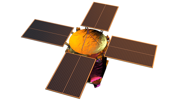 Space satellite orbiting in space. 3d rendering - illustration png