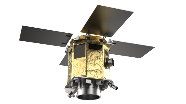 Space satellite orbiting in space. 3d rendering - illustration png