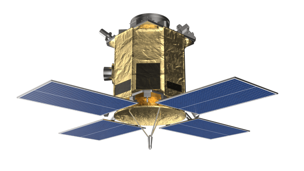 Space satellite orbiting in space. 3d rendering - illustration png