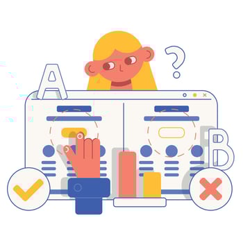 Vector flat cartoon illustration ab testing hypothesis testing marketing