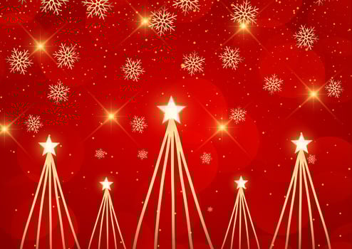 Christmas background with abstract trees and golden snowflakes vector