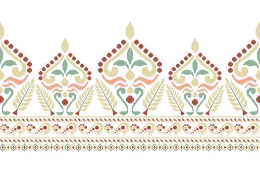 Ikat floral paisley embroidery on white background.Ikat ethnic oriental pattern traditional.Aztec style abstract vector illustration.design for texture,fabric,clothing,wrapping,decoration,sarong,scarf