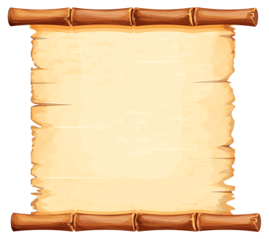 Bamboo frame with old parchment paper decorated with rope in cartoon style isolated on white background. Game ui board, sign. Vector illustration png