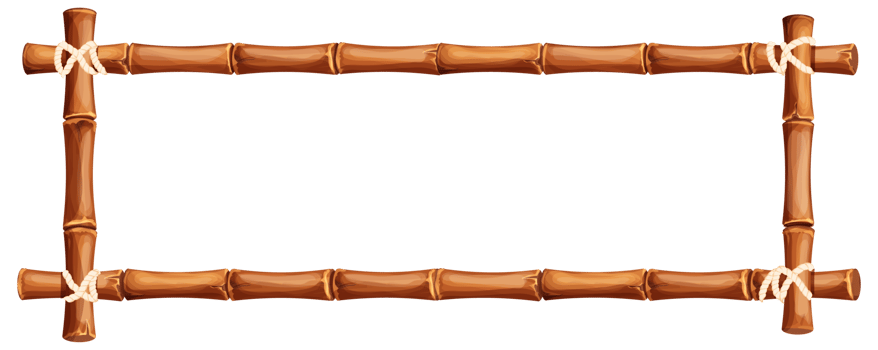 Bamboo frame from sticks and rope in cartoon style, border isolated on white background. Tribal panel, game menu. Vector illustration png