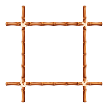 Bamboo frame from sticks and rope in cartoon style, border isolated on white background. Tribal panel, game menu. Vector illustration png