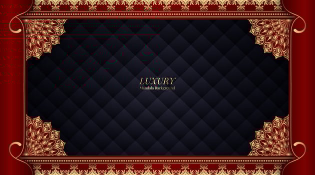 Red and black background with golden mandala ornament vector
