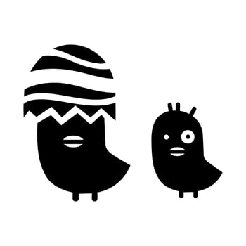 Cute black little chicks icon wearing an eggshell on its head cartoon character vector isolated on white background. Happy Easter.