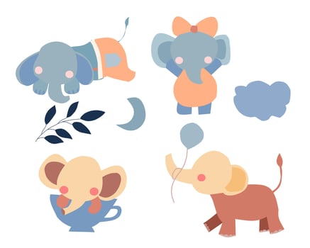 Cute Colorful Elephant Cartoon Set vector