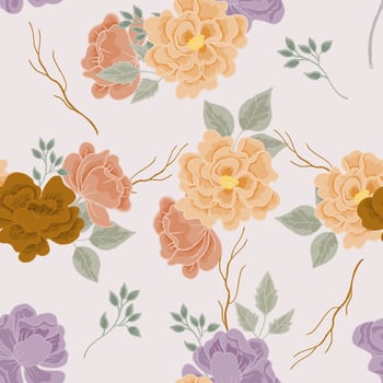 Vintage Hand Drawn Dusty Rose Flower Seamless Pattern vector