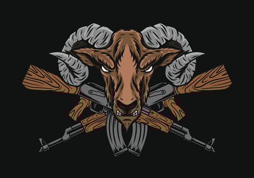 goat and ak rifle vector illustration