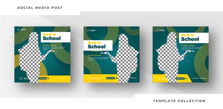 Back to school admission promotion template design, School admission social media post banner design squares background education. Pro Vector