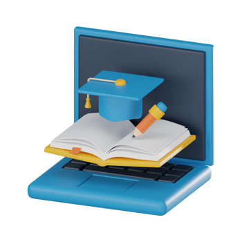 Digital Learning Hub, Online Education with Graduation Hat on Laptop. 3D render Illustration. png