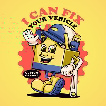 Workshop toolbox retro mascot character holding a wrench. Suitable for logos, mascots, t-shirts, stickers and posters vector