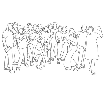 people taking a self portrait and holding glasses of beer in party illustration vector hand drawn isolated on white background