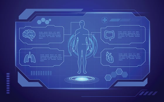 Sci-fi healthcare banner hologram futuristic interface, medical futuristic banner vector