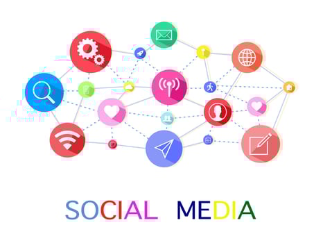 social media.Communicating words with colorful interactive speech bubbles vector
