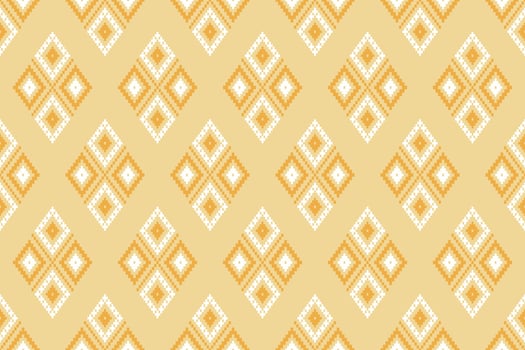 Yellow vintages cross stitch traditional ethnic pattern paisley flower Ikat background abstract Aztec African Indonesian Indian seamless pattern for fabric print cloth dress carpet curtains and sarong vector