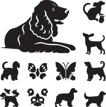 Silhouette Solid Vector Icon Set Of Dog, Breeds, Canine, Pooch, Hound, Puppy, Mutt, Pet, Doggy