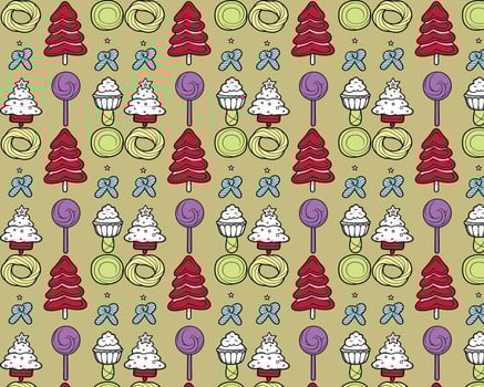 Lollipops and Bows Pattern on Yellow Background vector