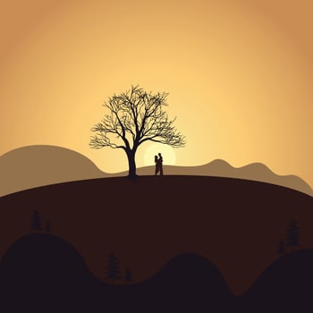 Romantic Couple on Sunset Vector Background Illustration