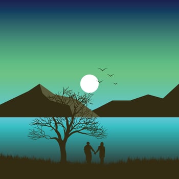 Romantic Couple on Sunset Vector Background Illustration