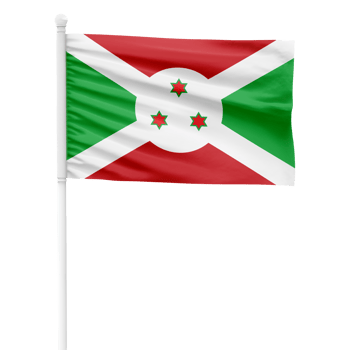 Realistic Rendering of the Burundi Flag Waving on a White Metal Pole with Transparent Background png