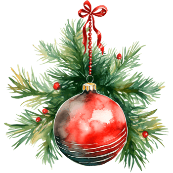 AI generated Christmas watercolor illustration Christmas tree toy with fir branches png