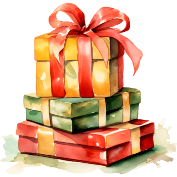 AI generated Christmas watercolor illustration of a mountain of gifts in bright boxes png