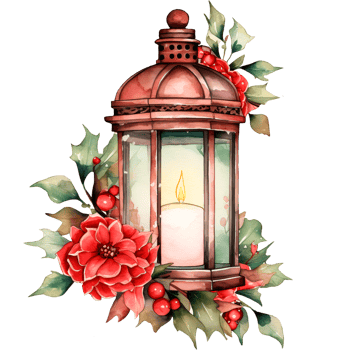 AI generated Christmas watercolor illustration of a candle in a lantern png