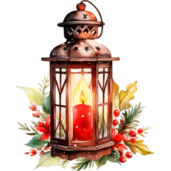 AI generated Christmas watercolor illustration of a candle in a lantern png