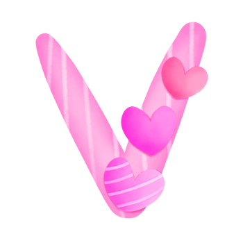 Set of illustrations alphabet A-Z and numbers 0-9, Pink Valentine's Day theme with cute hearts. png
