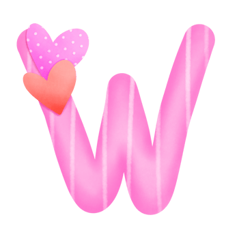 Set of illustrations alphabet A-Z and numbers 0-9, Pink Valentine's Day theme with cute hearts. png