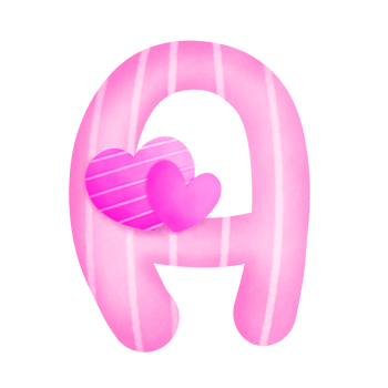 Set of illustrations alphabet A-Z and numbers 0-9, Pink Valentine's Day theme with cute hearts. png