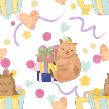 Watercolor  valentine animal woodland zoo farmer  party cute doodle cartoon style seamless pattern png