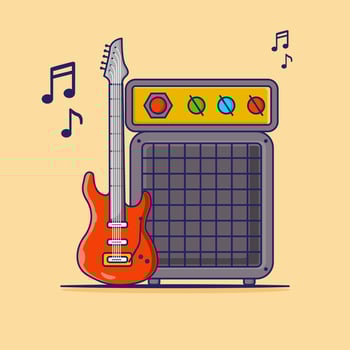Guitar Electric With Amplifier Vector Icon Illustration. Flat Cartoon Style Suitable for Web Landing Page, Banner, Flyer, Sticker, Card, Background