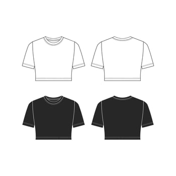 Crew neck crop top women's t-shirt template drawing, basic t-shirt drawing, White Background vector