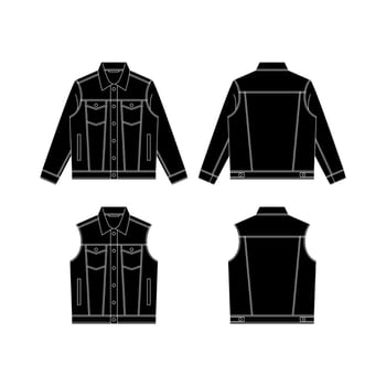 Vector denim jacket, flat sketch western jacket, White Background