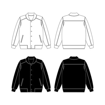 Bomber Jacket Set, Hand drawn jacket outline illustration, casual clothing. Vector technical sketch. Mockup template.