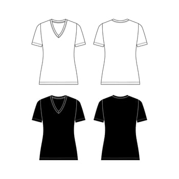 Vector short sleeved T-Shirt fashion CAD, woman round neck dropped shoulder top technical drawing, template, flat, sketch.