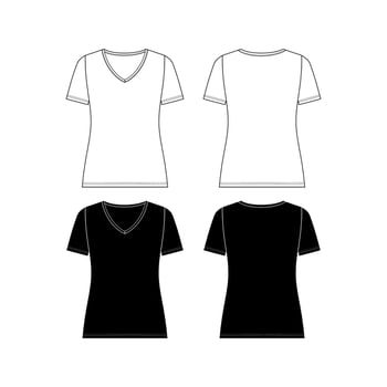 Vector short sleeved T-Shirt fashion CAD, woman round neck dropped shoulder top technical drawing, template, flat, sketch.