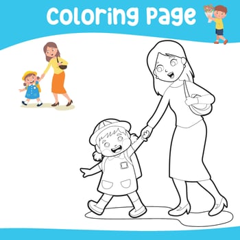 Happy Mothers Day colouring sheet. Mothers day coloring pages. Easy and simple colouring page for kids vector