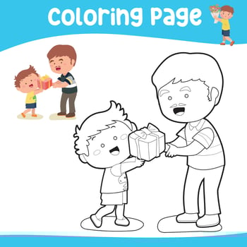 Happy Fathers Day colouring sheet. Fathers day coloring pages. Easy and simple colouring page for kids vector