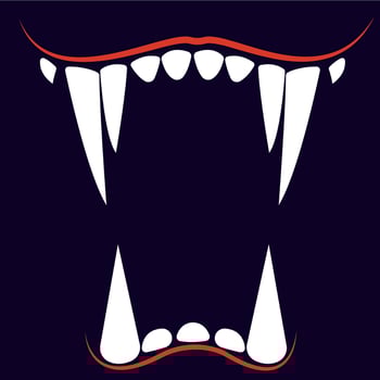 Mad fang smile grin on dark background. vector