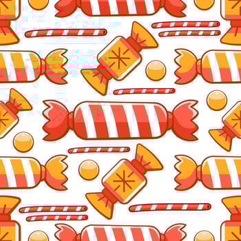 Vector pattern with candies and sweets in cartoon style.
