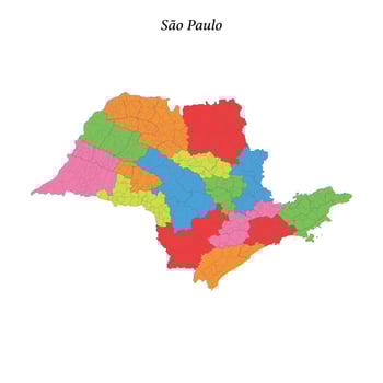 Colored map of Sao Paulo, state Brazil, with borders regions vector