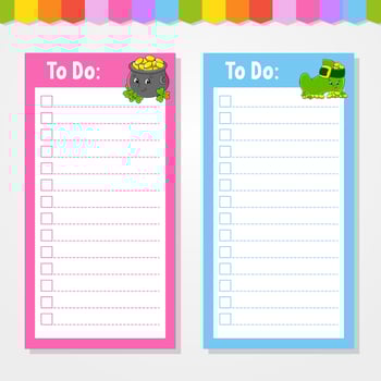 To do list for kids. Empty template. The rectangular shape. Funny character. cartoon style. For the diary, notebook, bookmark. Vector illustration.