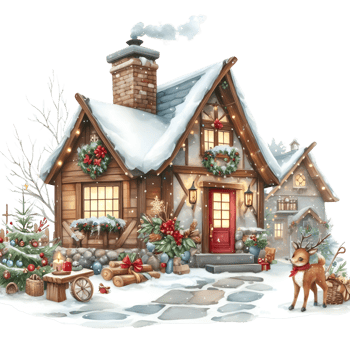 AI generated Christmas gingerbread house with red ribbon and gift box. png