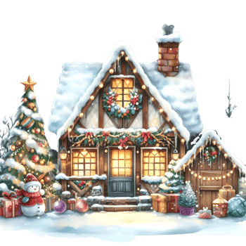 AI generated Christmas gingerbread house with red ribbon and gift box. png