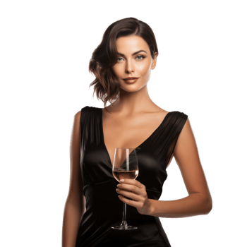 AI generated Woman holds glass of wine isolated on transparent. Female in evening dress enjoying party. Holiday celebrating png