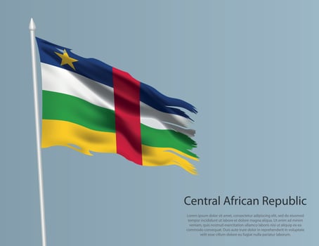 Ragged national flag of Central African Republic. Wavy torn fabric on blue background vector